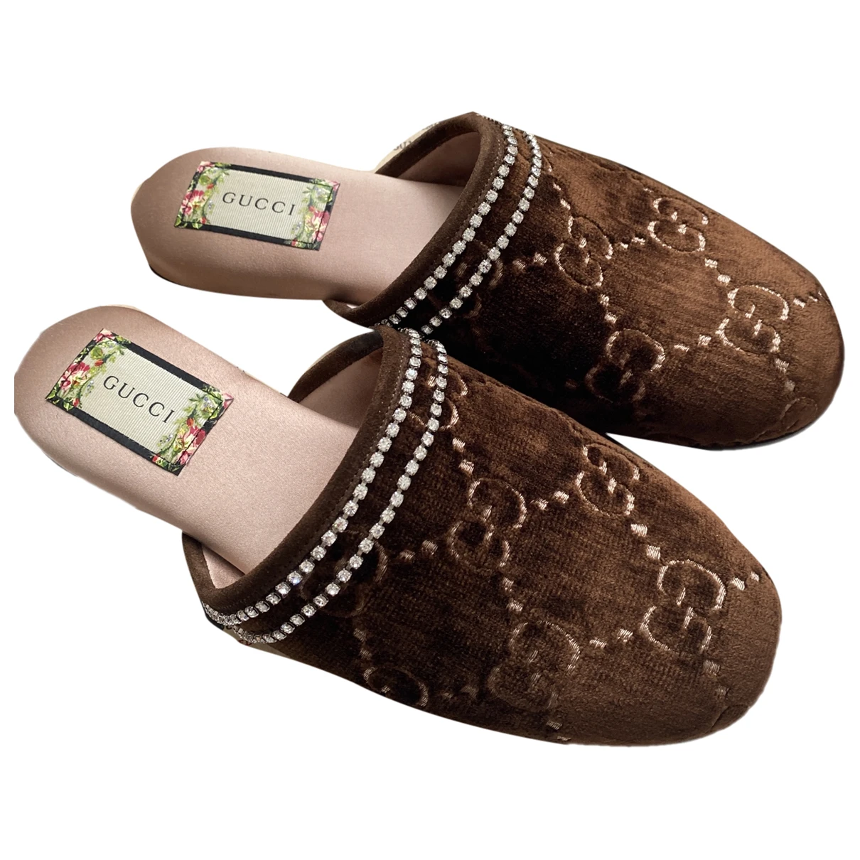 Pre-owned Gucci Velvet Mules In Brown
