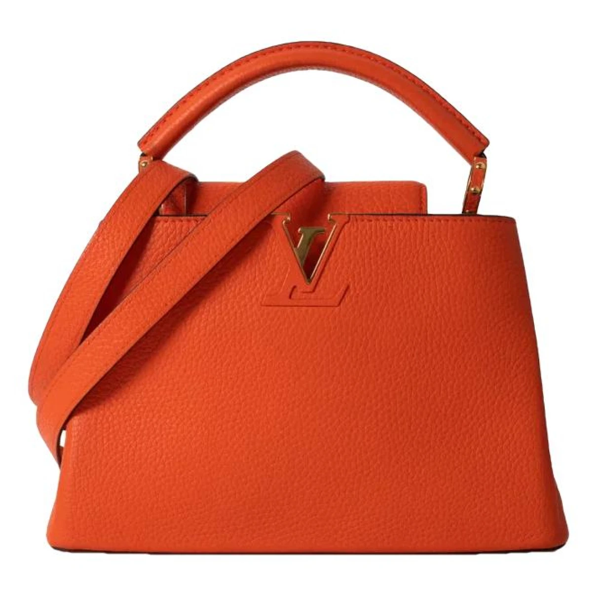 Pre-owned Louis Vuitton Capucines Leather Handbag In Orange