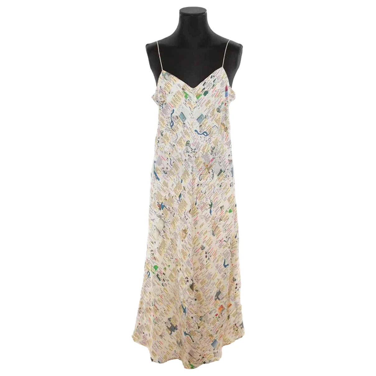 Pre-owned La Prestic Ouiston Silk Mid-length Dress In Beige