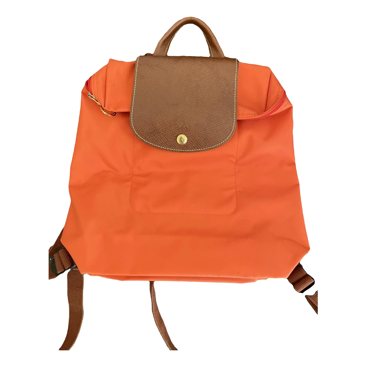 Pre-owned Longchamp Pliage Cloth Backpack In Orange