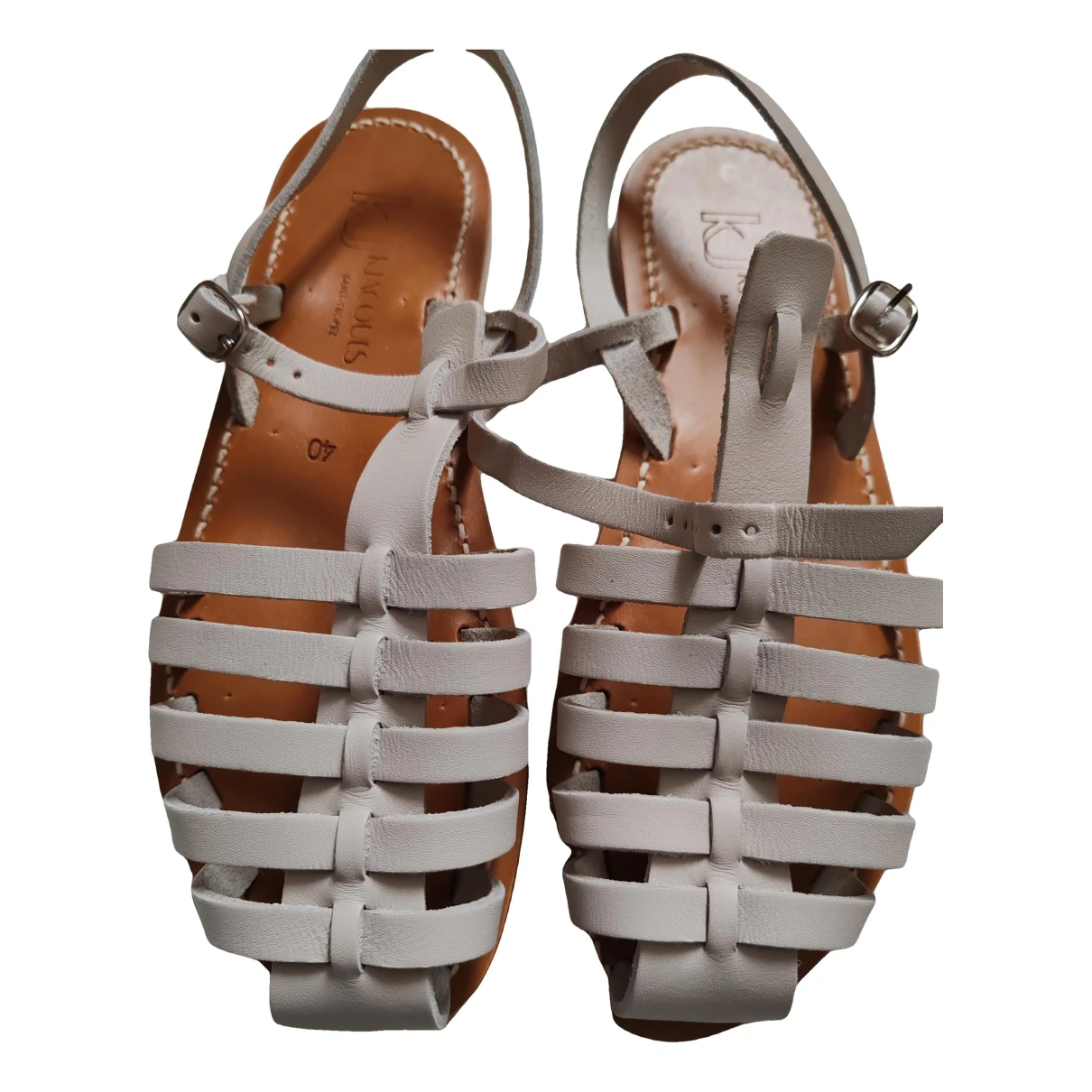 Pre-owned Kjacques Adrien Leather Sandal In White