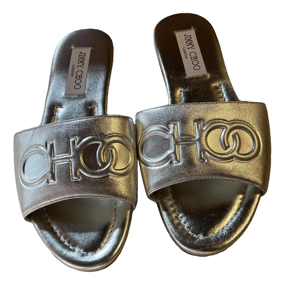 Pre-owned Jimmy Choo Leather Flip Flops In Silver