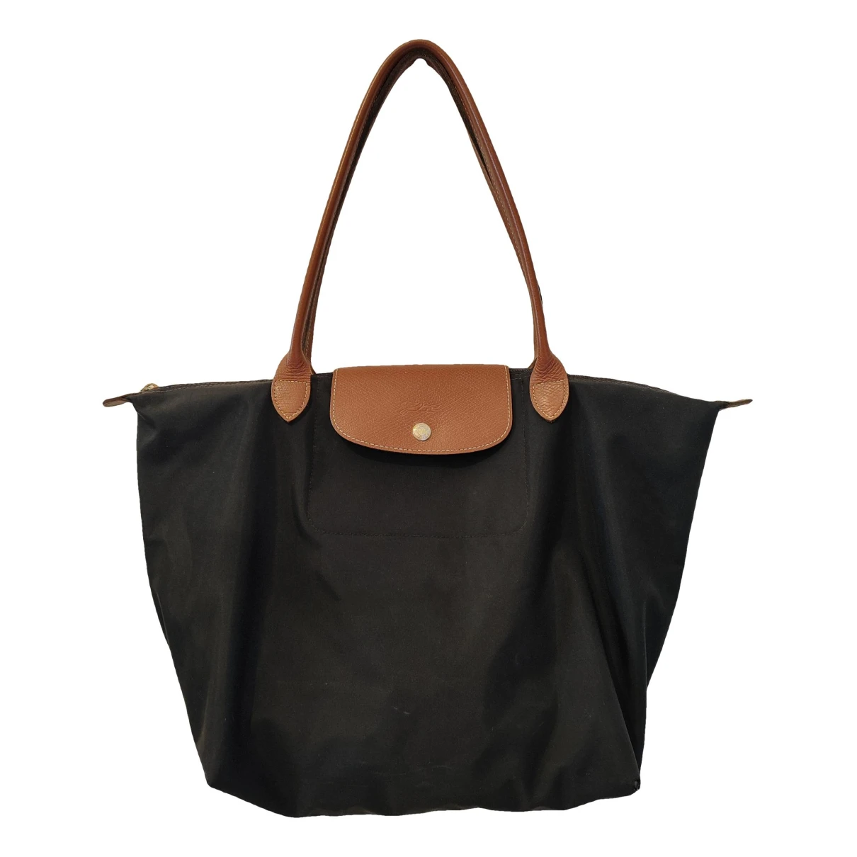Pre-owned Longchamp Pliage Cloth Handbag In Black