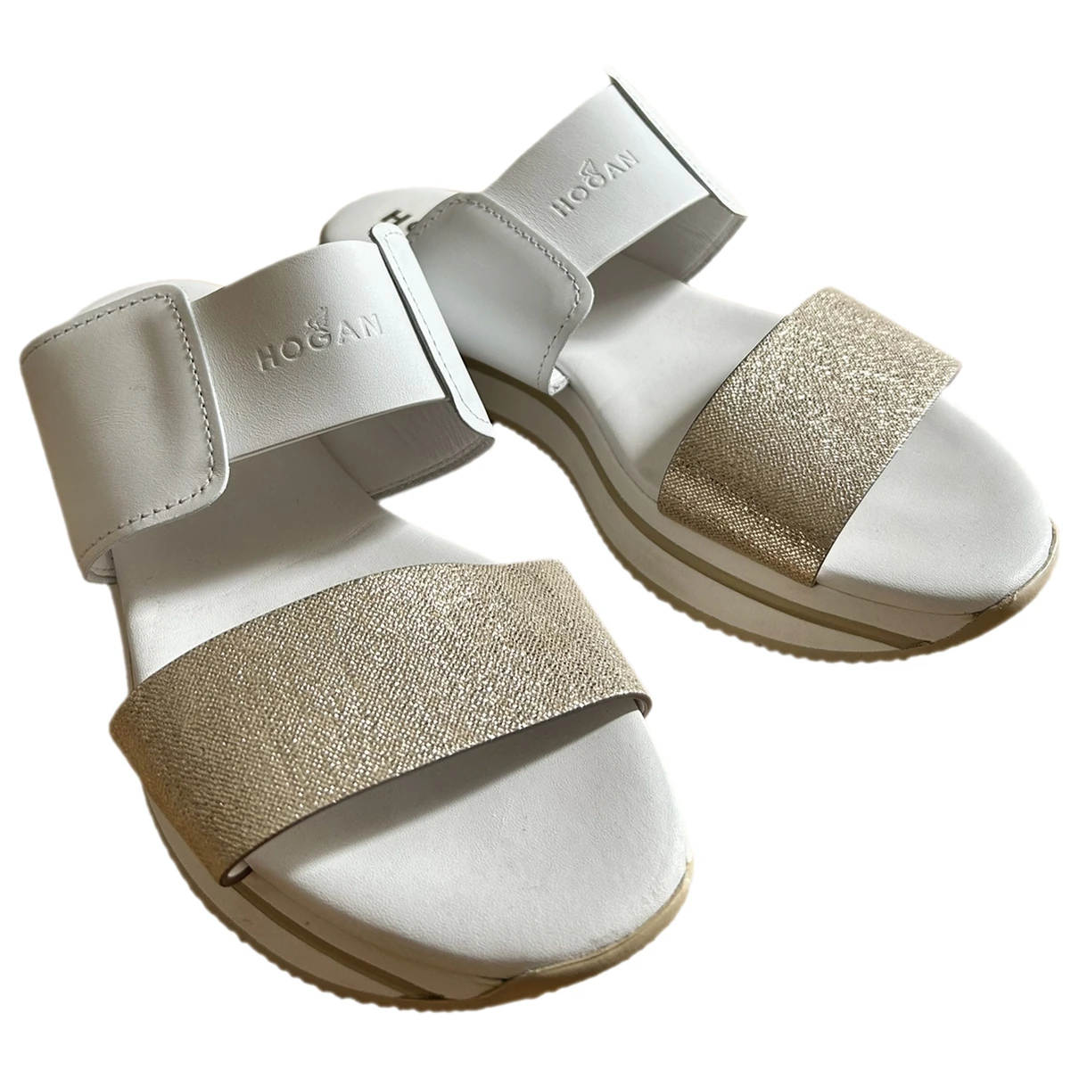 Pre-owned Hogan Leather Mules In White
