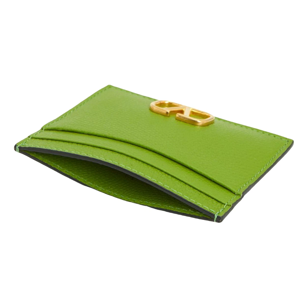 Pre-owned Valentino Garavani Vlogo Leather Card Wallet In Green