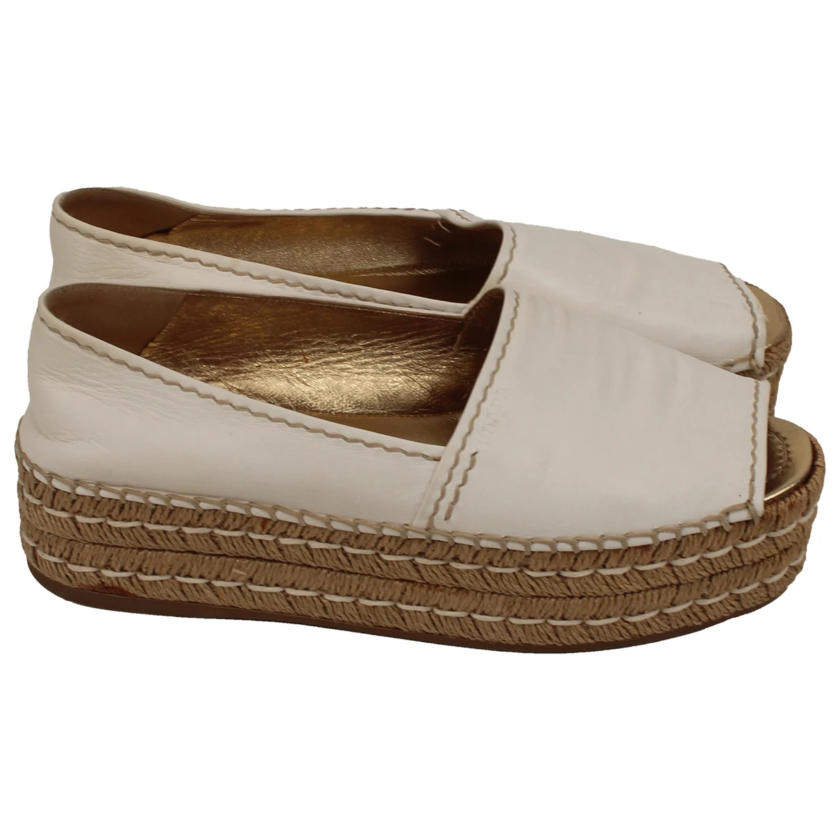 Pre-owned Prada Leather Espadrilles In White