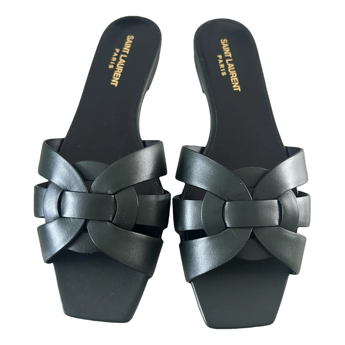 Pre-owned Saint Laurent Tribute Leather Sandal In Green