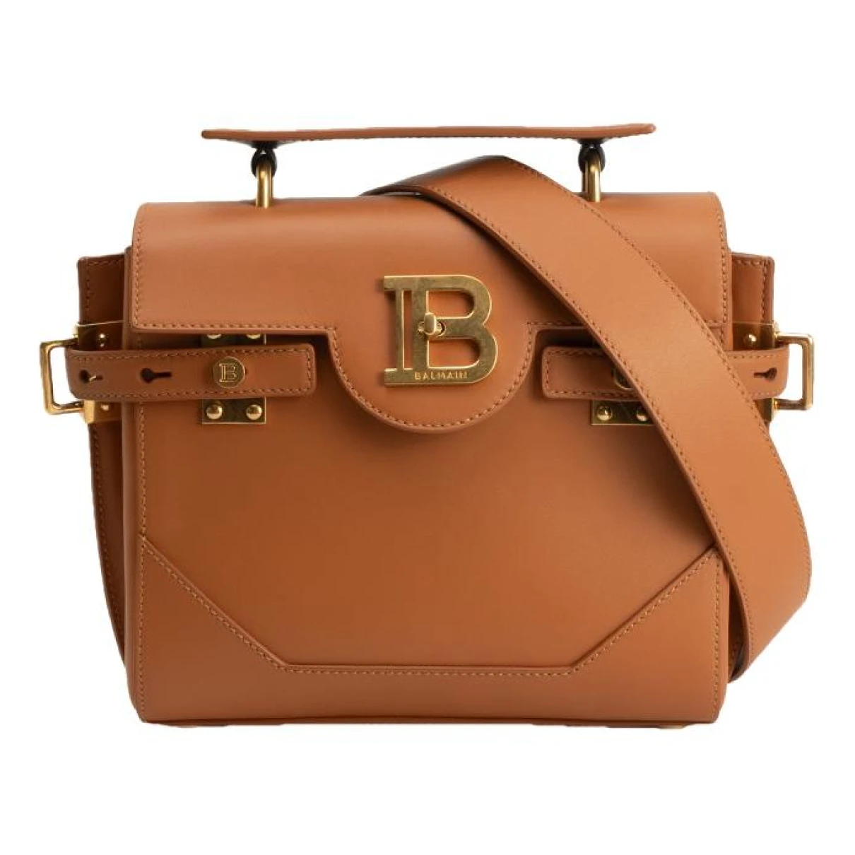 Pre-owned Balmain Bbuzz Leather Bag In Brown