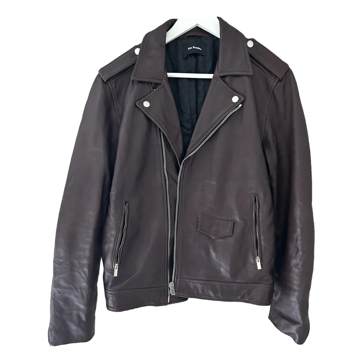 Pre-owned The Kooples Leather Jacket In Burgundy