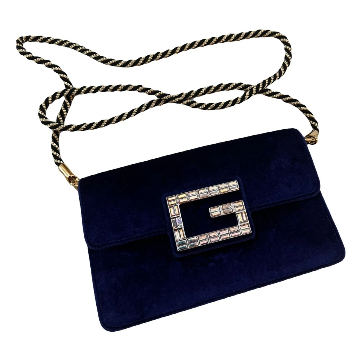 Pre-owned Gucci Square G Velvet Clutch Bag In Blue