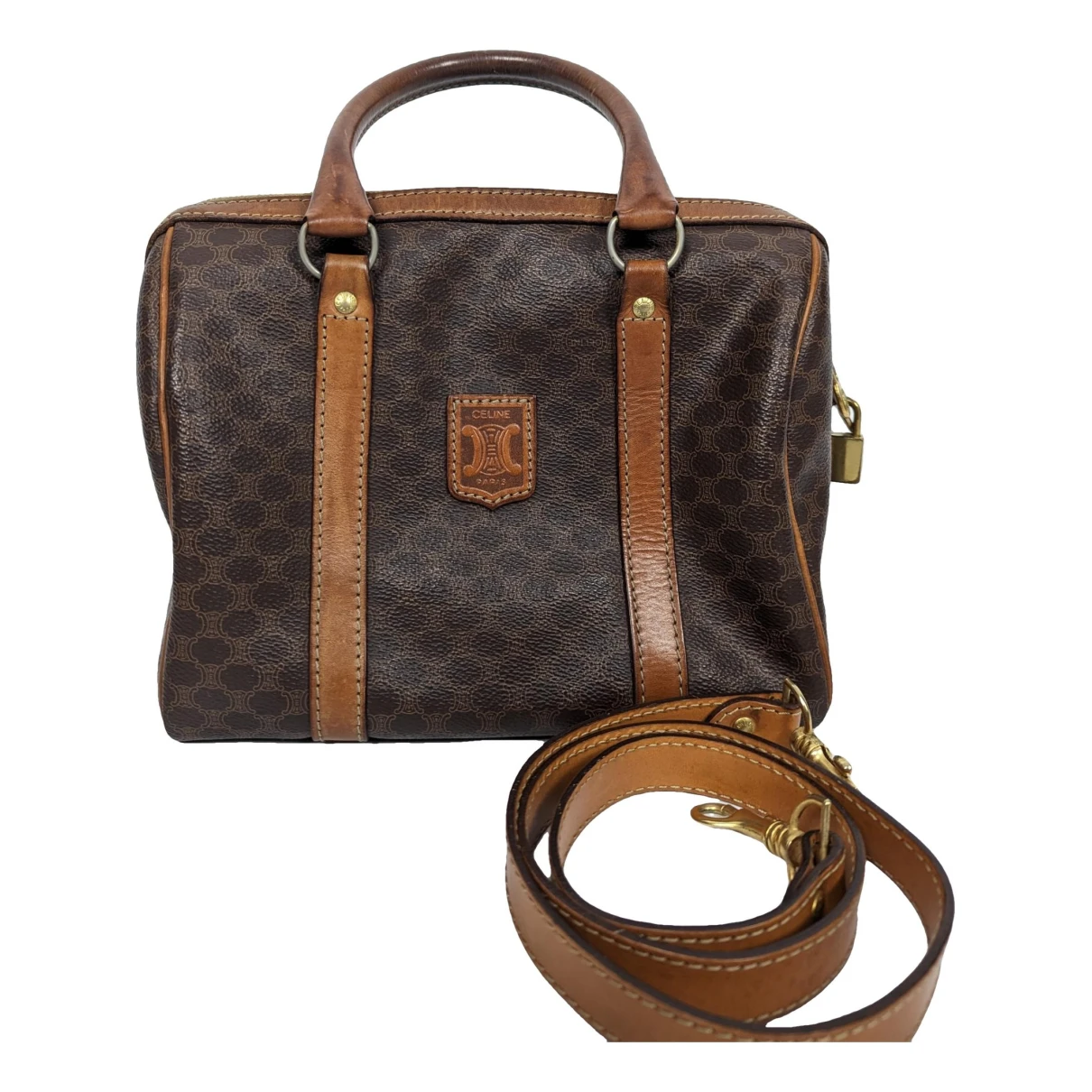 Pre-owned Celine Triomphe Leather Crossbody Bag In Brown