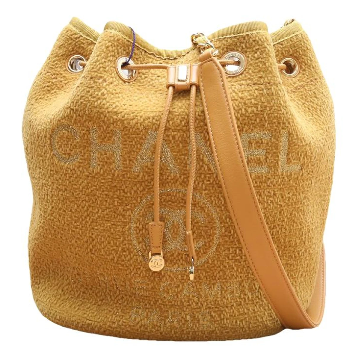 Pre-owned Chanel Gabrielle Bucket Cloth Crossbody Bag In Yellow