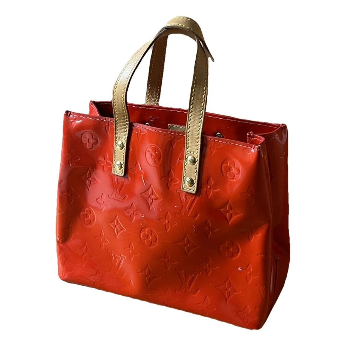 Pre-owned Louis Vuitton Reade Patent Leather Handbag In Orange