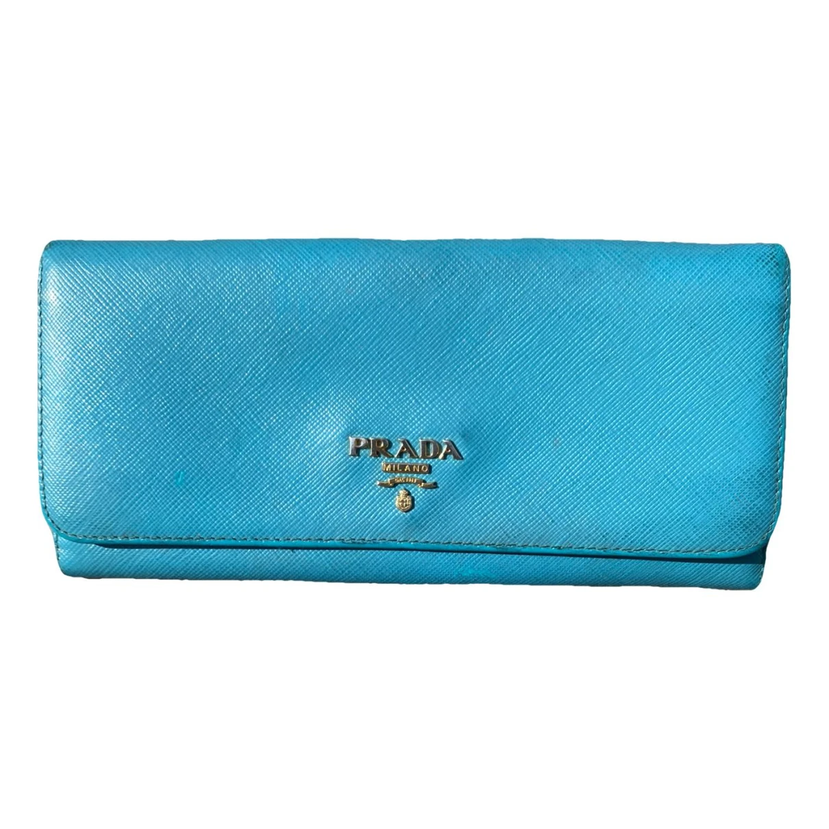 Pre-owned Prada Leather Wallet In Turquoise