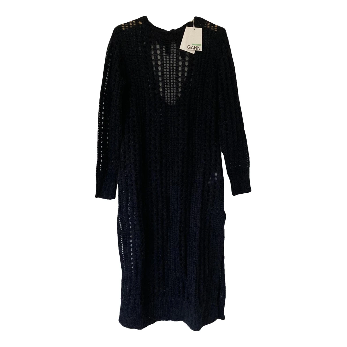 Pre-owned Ganni Wool Mid-length Dress In Navy