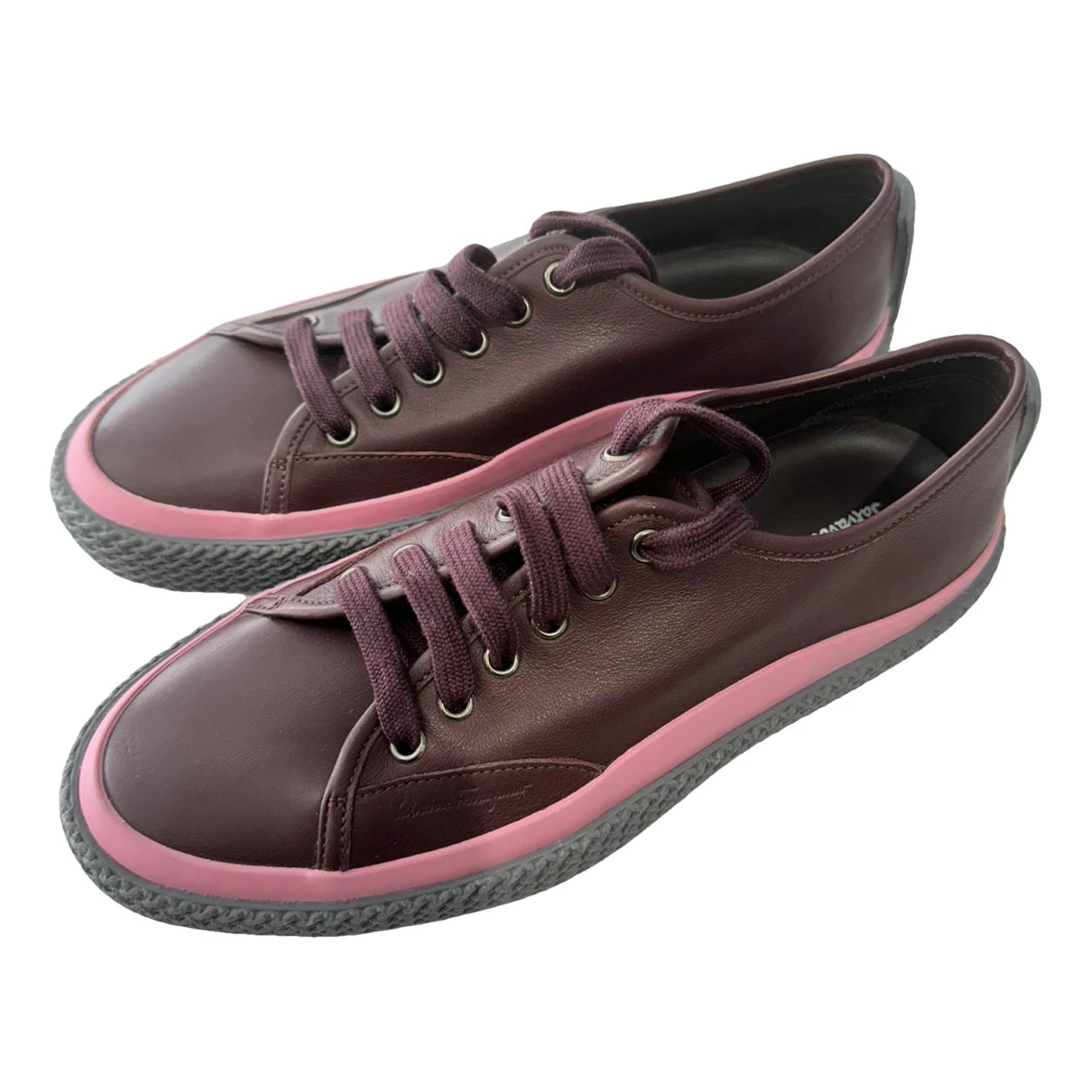 Pre-owned Ferragamo Leather Low Trainers In Burgundy