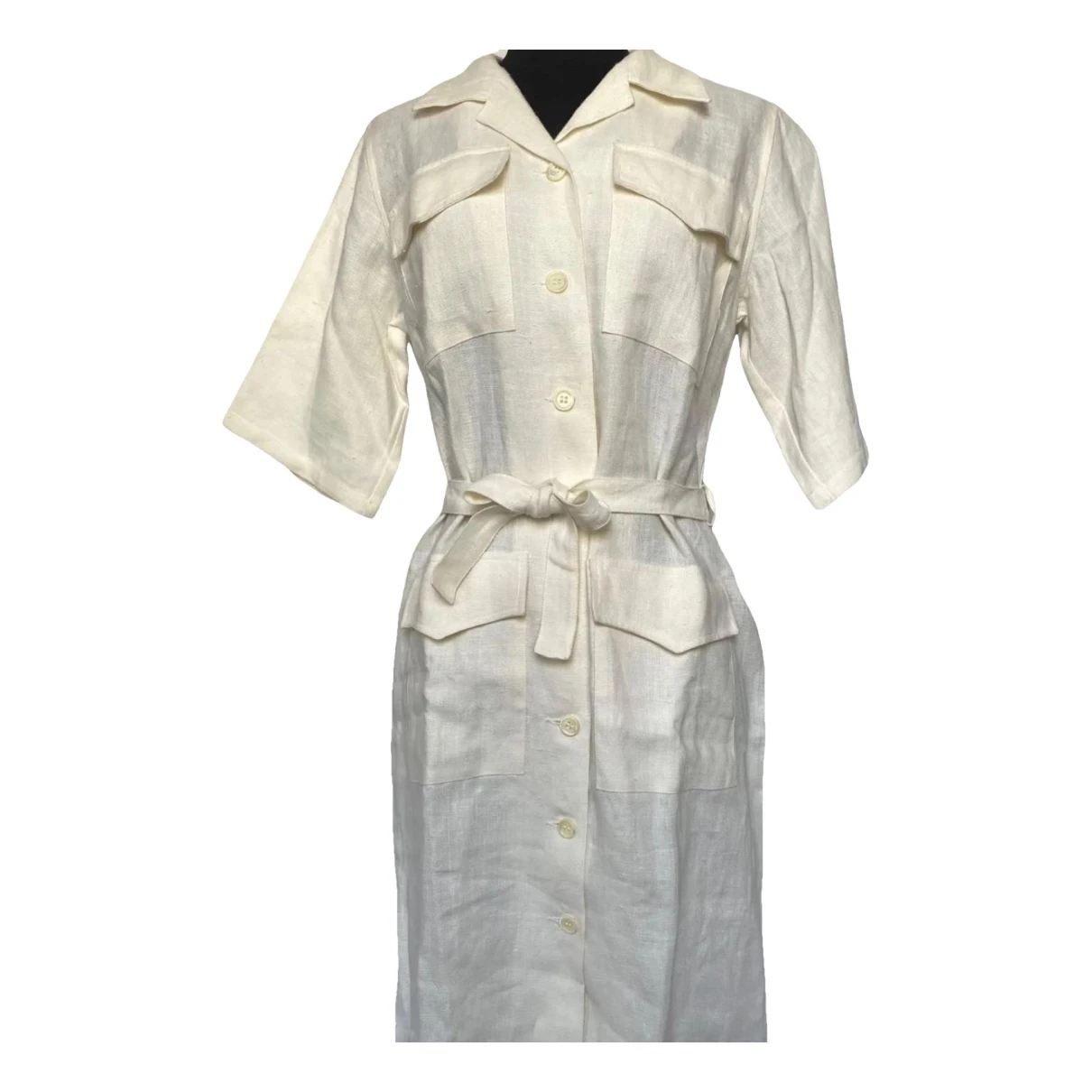 Pre-owned Agnès B. Linen Mid-length Dress In White