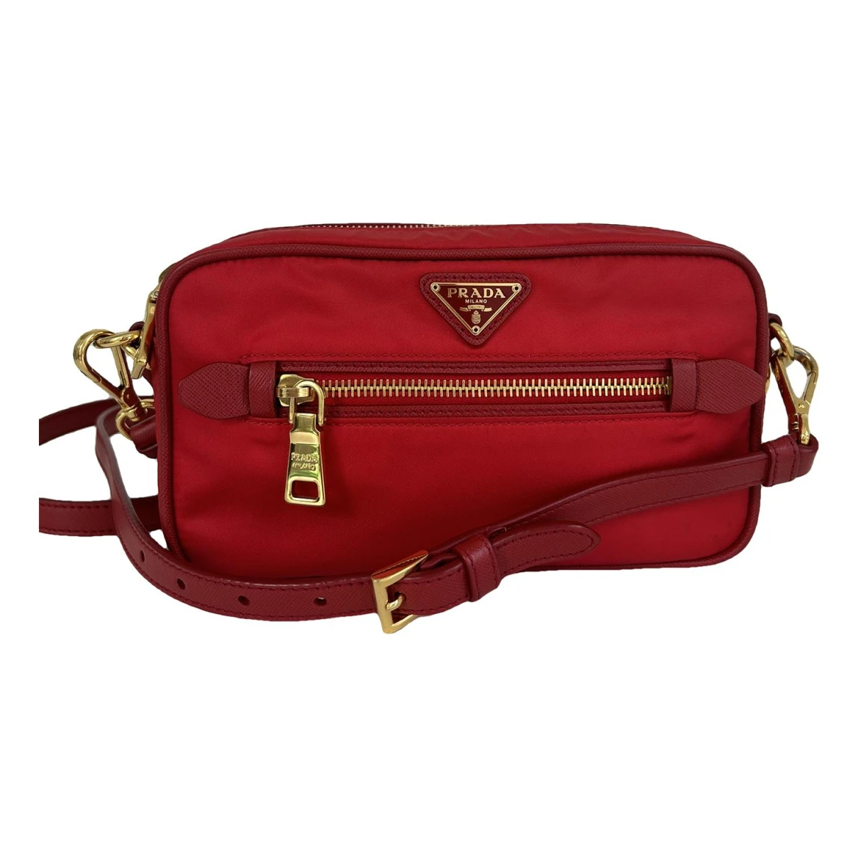 Pre-owned Prada Re-edition 2000 Double Zip Cloth Crossbody Bag In Red