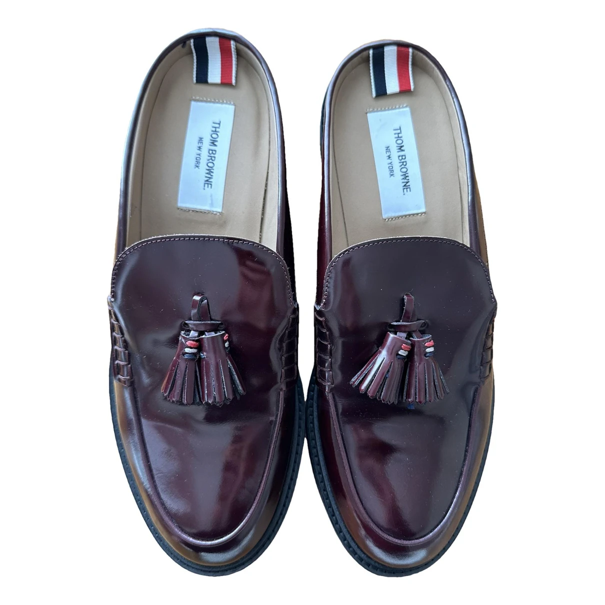 Pre-owned Thom Browne Patent Leather Flats In Burgundy