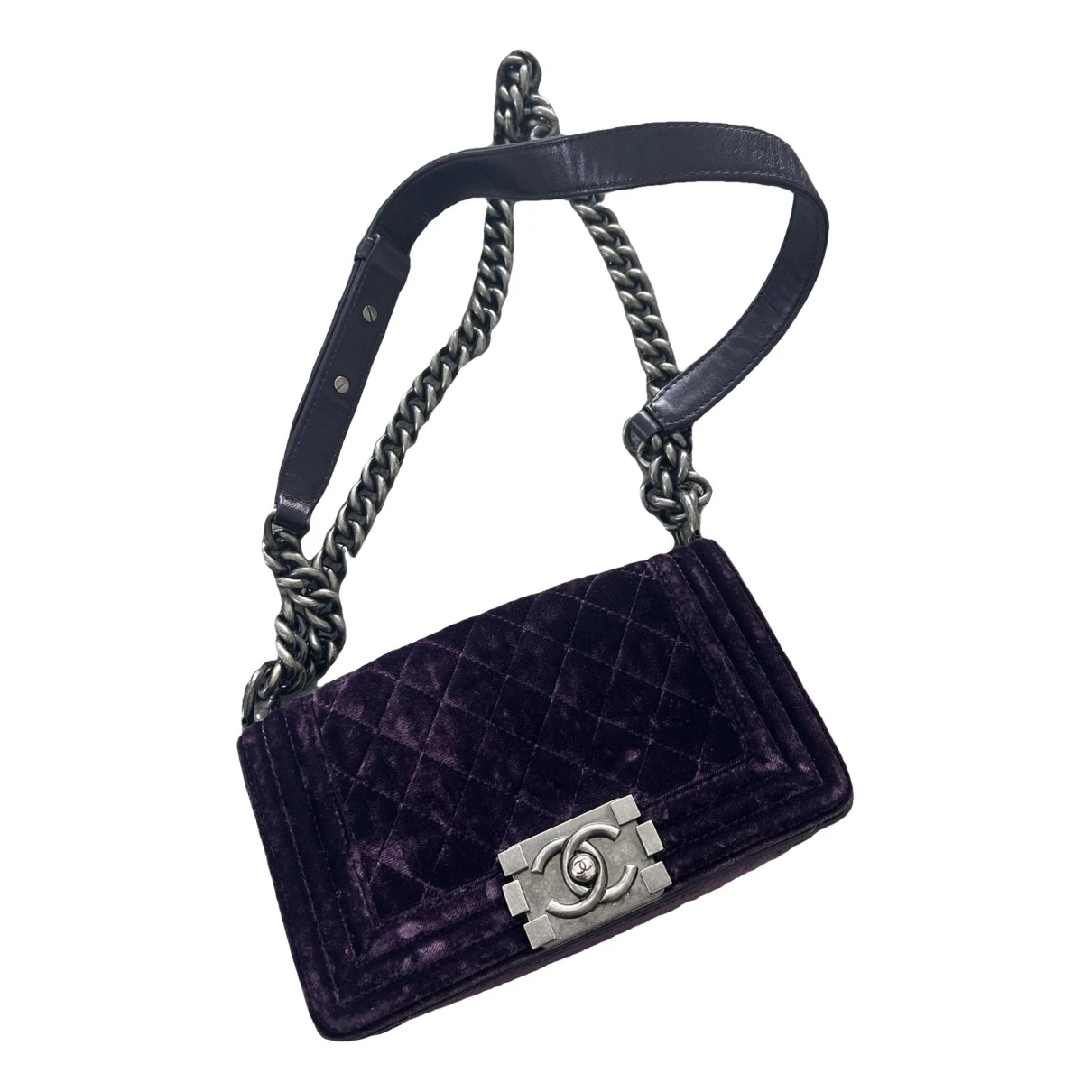 Pre-owned Chanel Boy Velvet Crossbody Bag In Purple