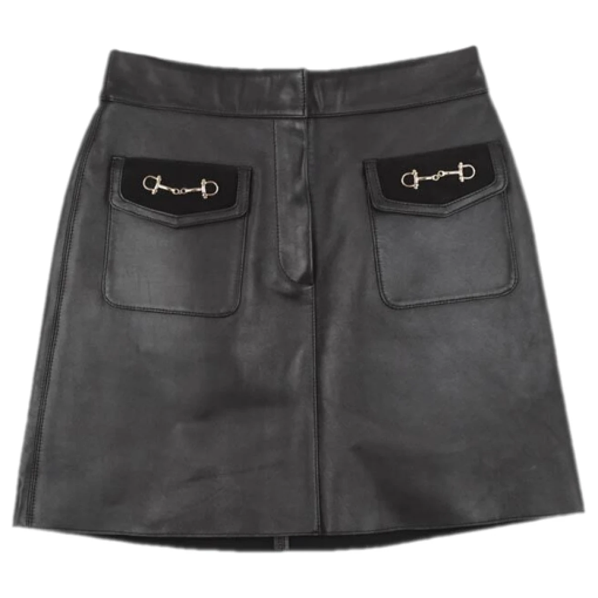 Pre-owned Maje Leather Mid-length Skirt In Black