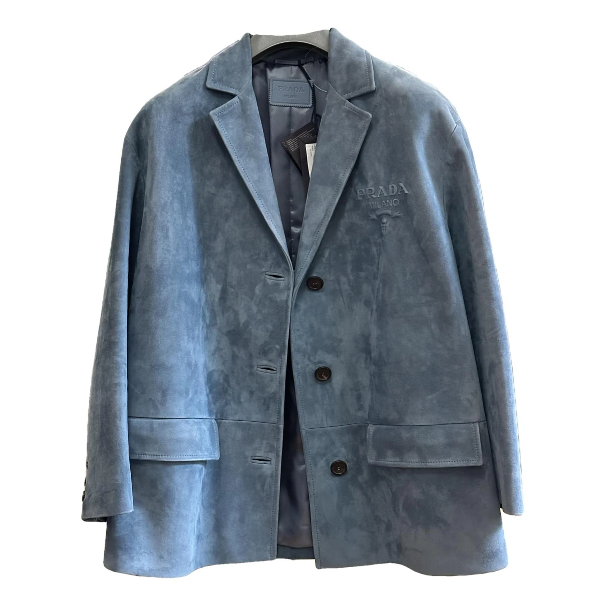 Pre-owned Prada Leather Blazer In Turquoise