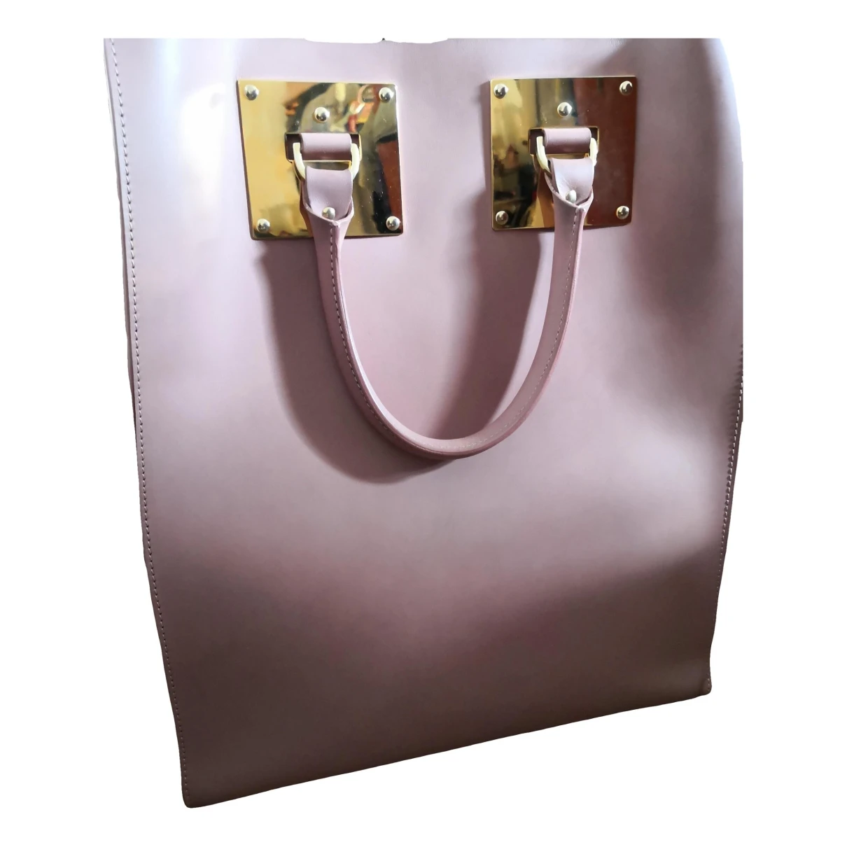 Pre-owned Sophie Hulme Square Albion Leather Tote In Pink