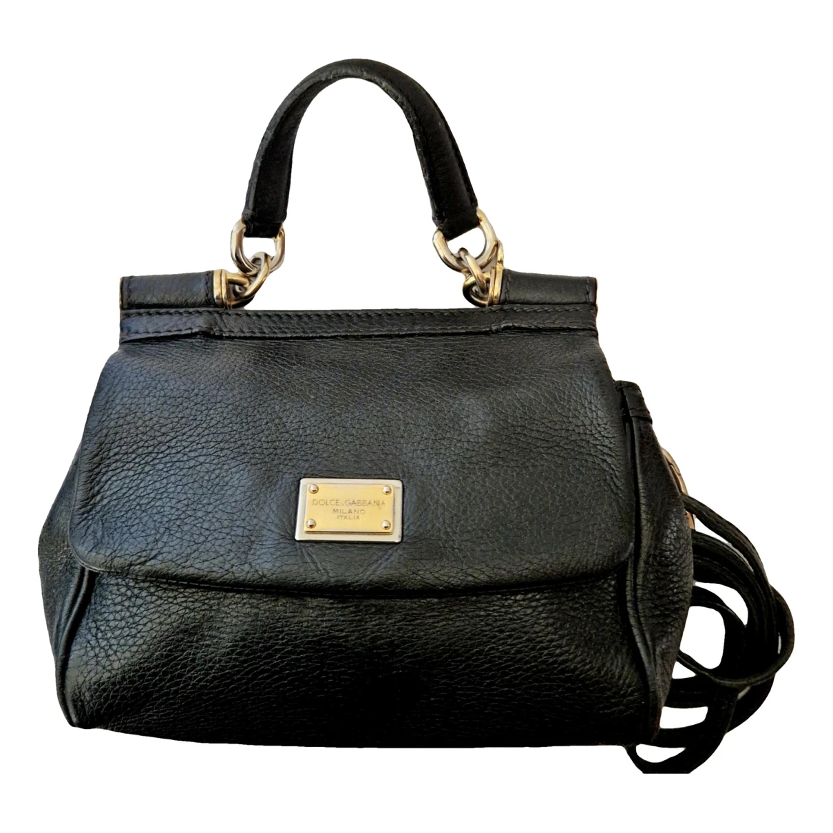 Pre-owned Dolce & Gabbana Sicily Leather Crossbody Bag In Black