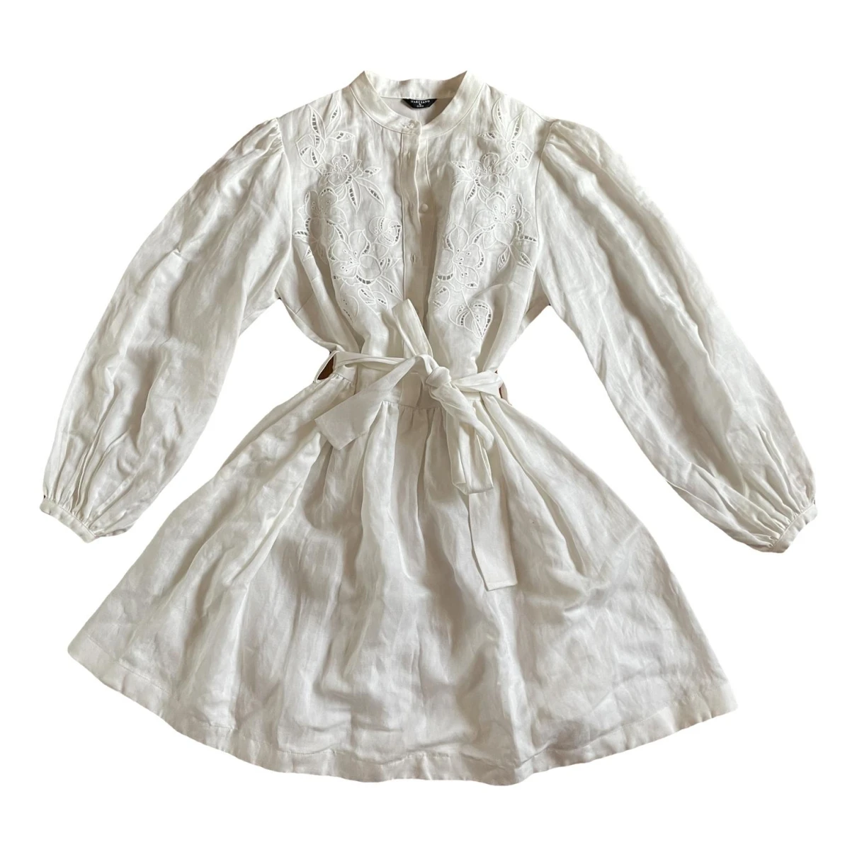 Pre-owned Marciano Linen Mini Dress In White