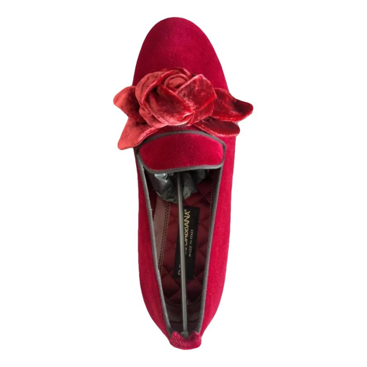 Pre-owned Dolce & Gabbana Velvet Flats In Red