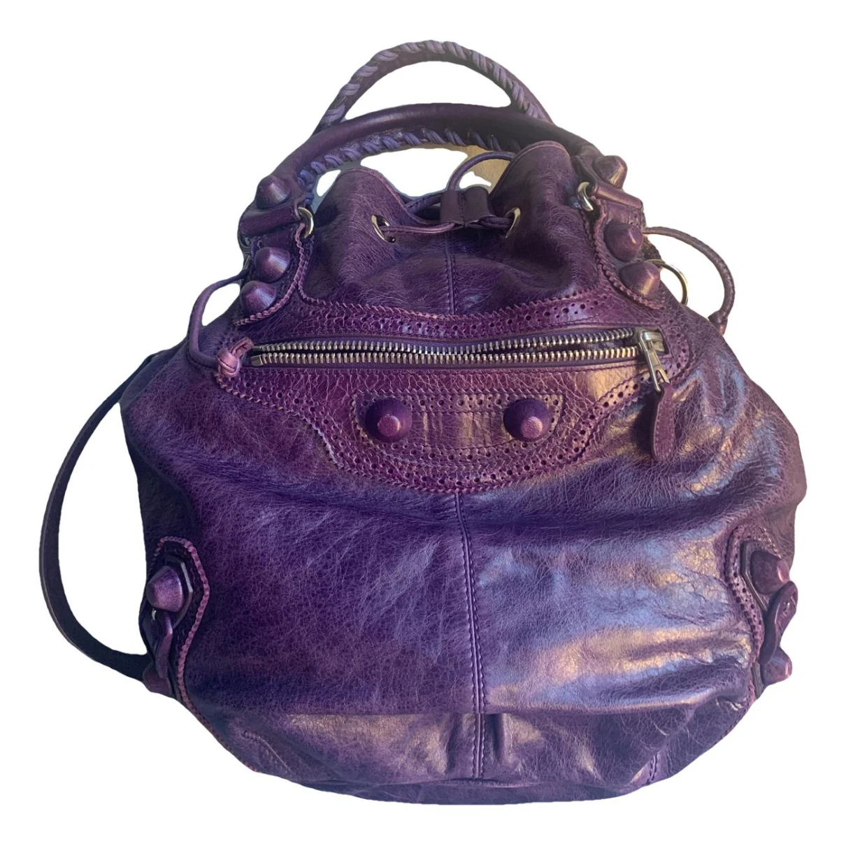 Pre-owned Balenciaga Pompon Leather Handbag In Purple