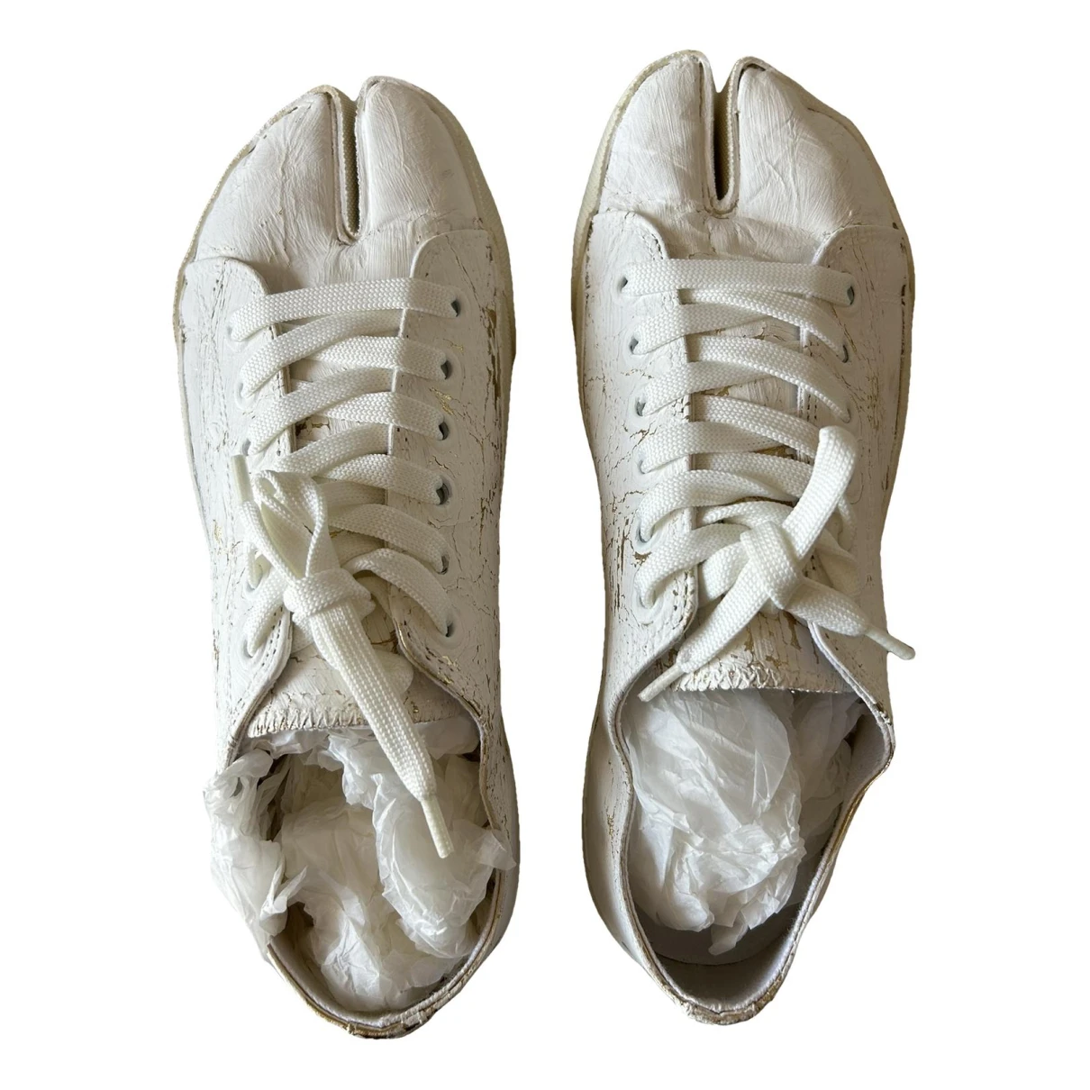 Pre-owned Maison Margiela Tabi Leather Trainers In White