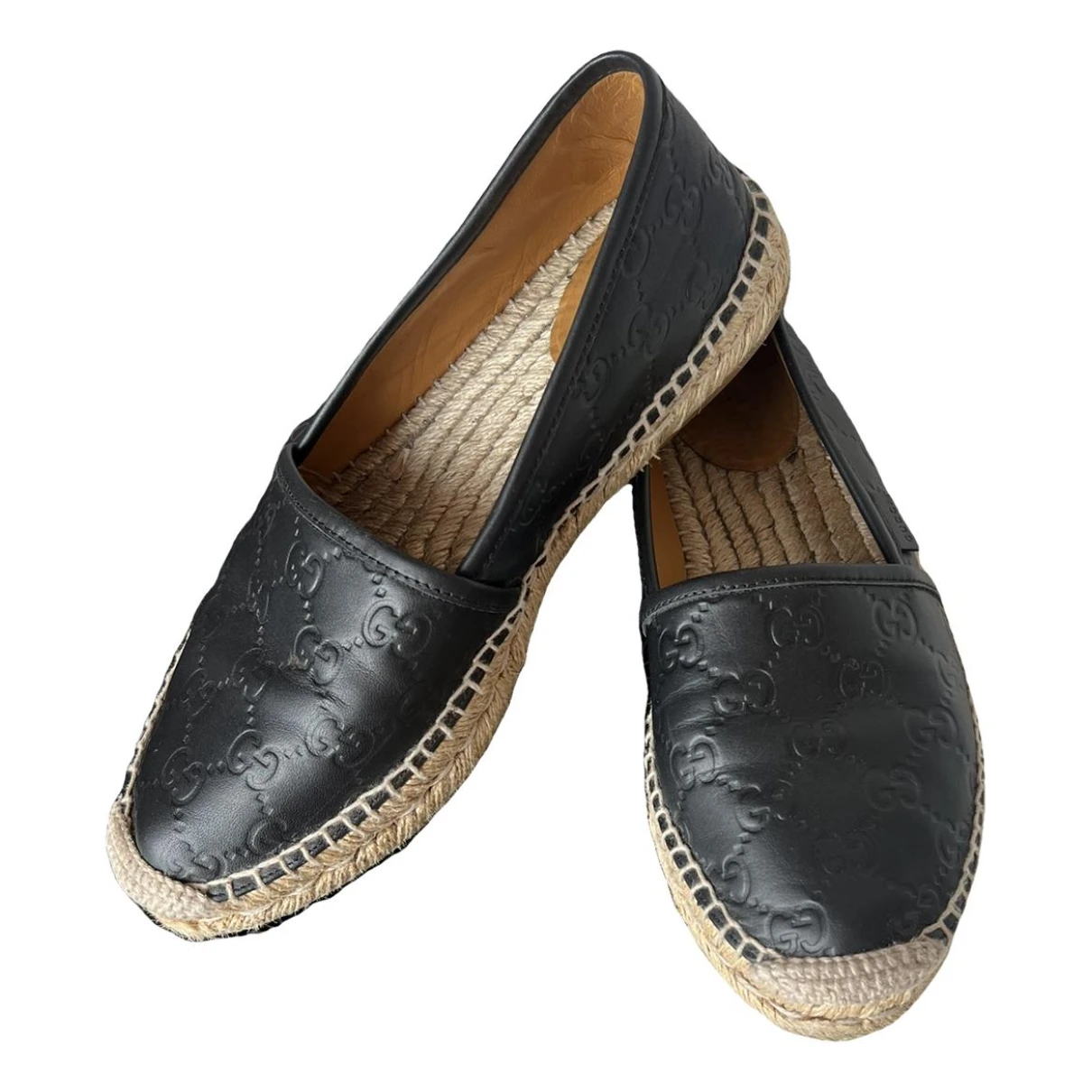 Pre-owned Gucci Lilibeth Leather Espadrilles In Black