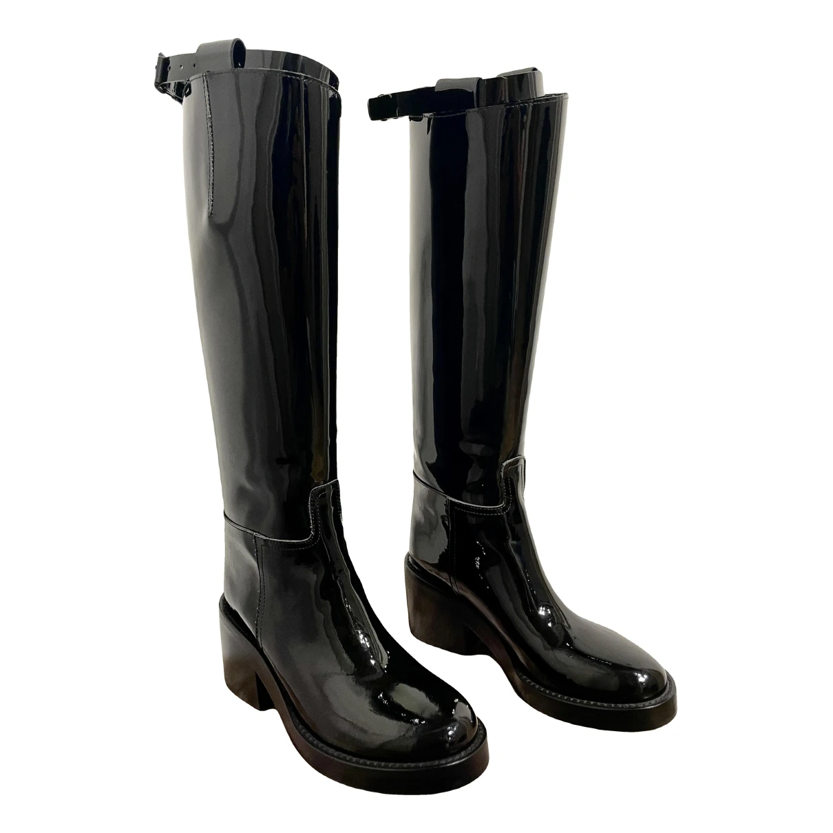 Pre-owned Ann Demeulemeester Patent Leather Riding Boots In Black