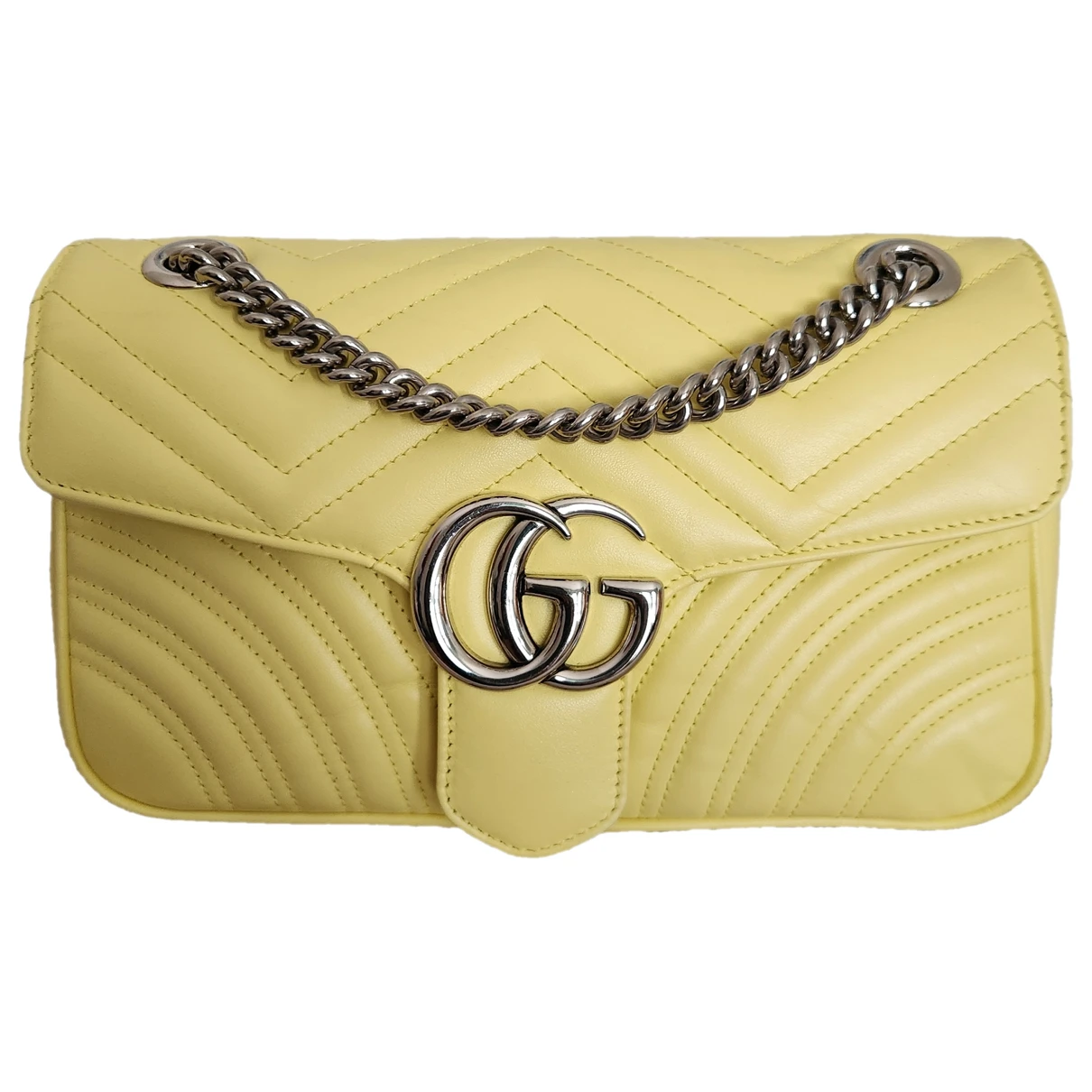 Pre-owned Gucci Gg Marmont Flap Leather Crossbody Bag In Yellow
