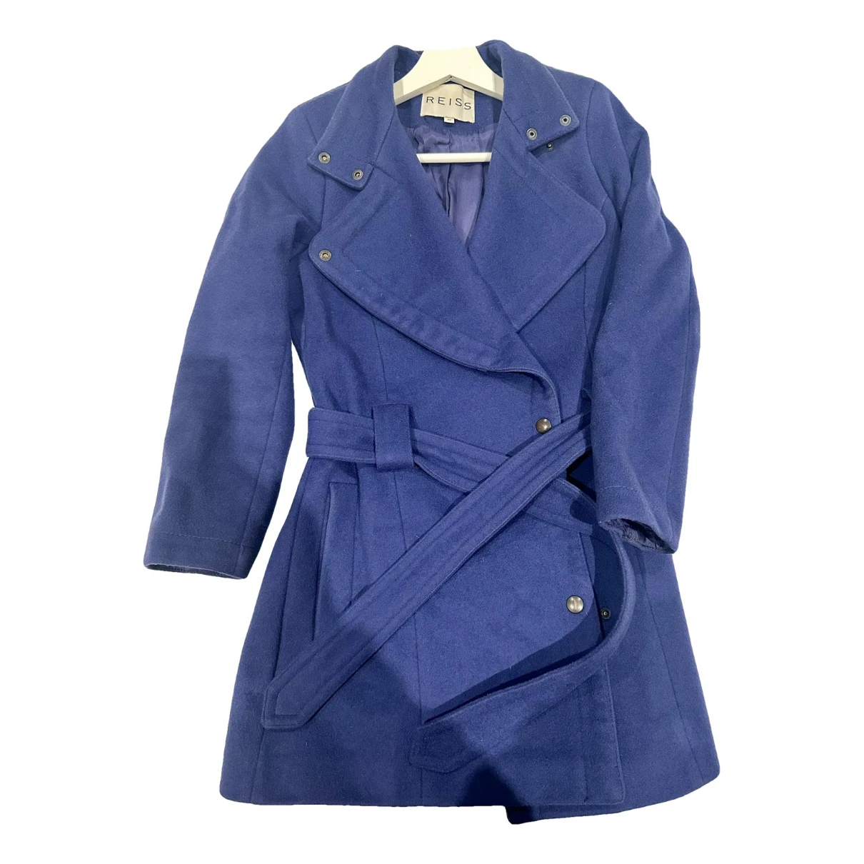 Pre-owned Reiss Wool Trench Coat In Navy