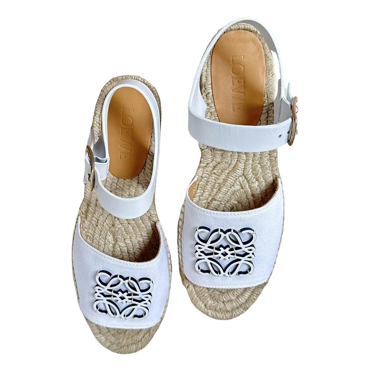 Pre-owned Loewe Leather Espadrilles In White