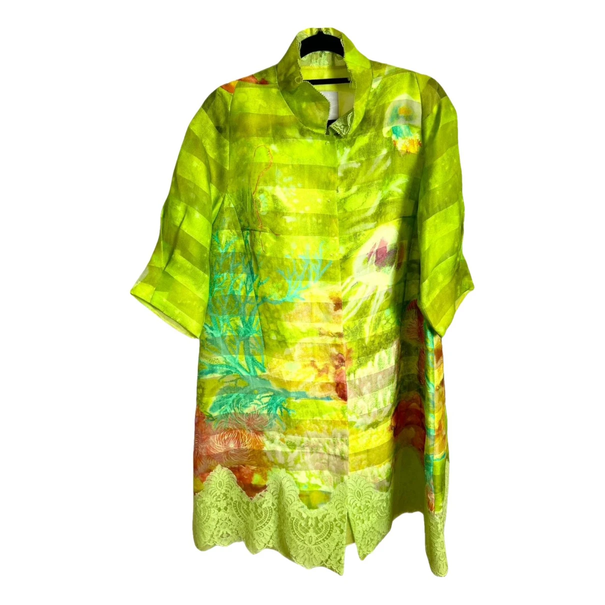 Pre-owned Shiatzy Chen Silk Trench Coat In Green