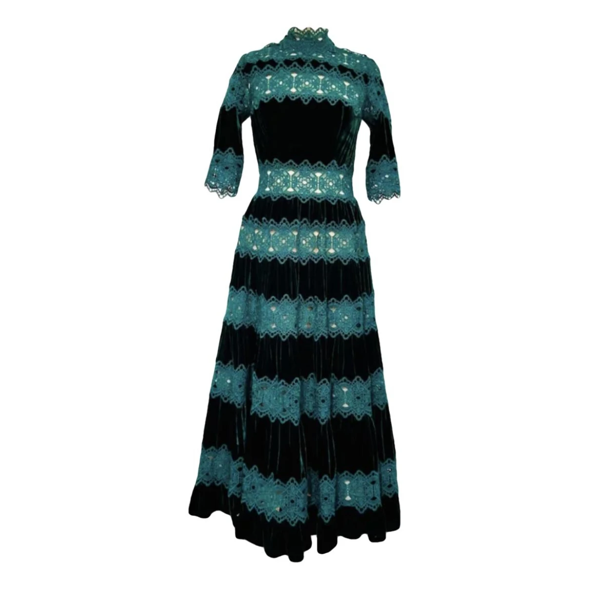 Pre-owned Costarellos Lace Maxi Dress In Green