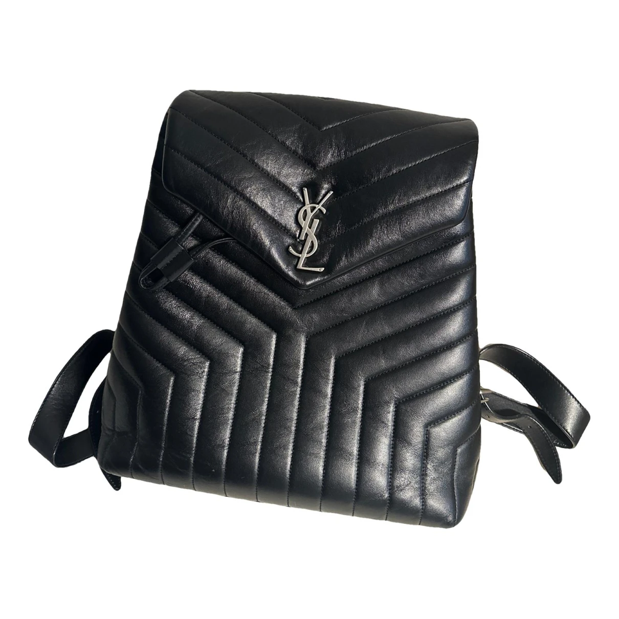 Pre-owned Saint Laurent Loulou Leather Backpack In Black