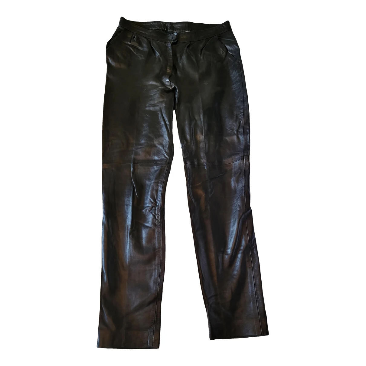 Pre-owned Celine Leather Trousers In Black