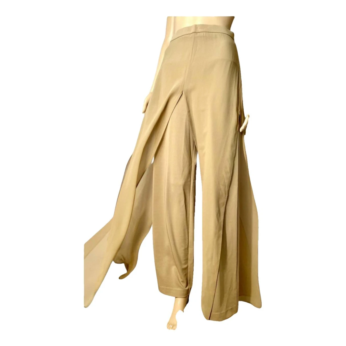 Pre-owned Max Mara Silk Straight Pants In Camel