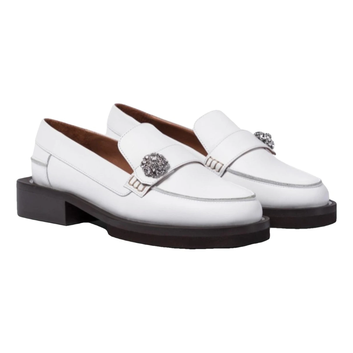 Pre-owned Ganni Leather Flats In White
