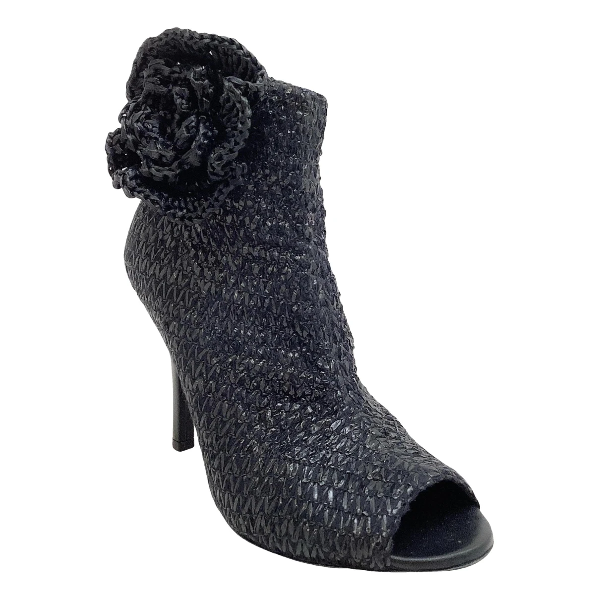 Pre-owned Dolce & Gabbana Cloth Open Toe Boots In Black