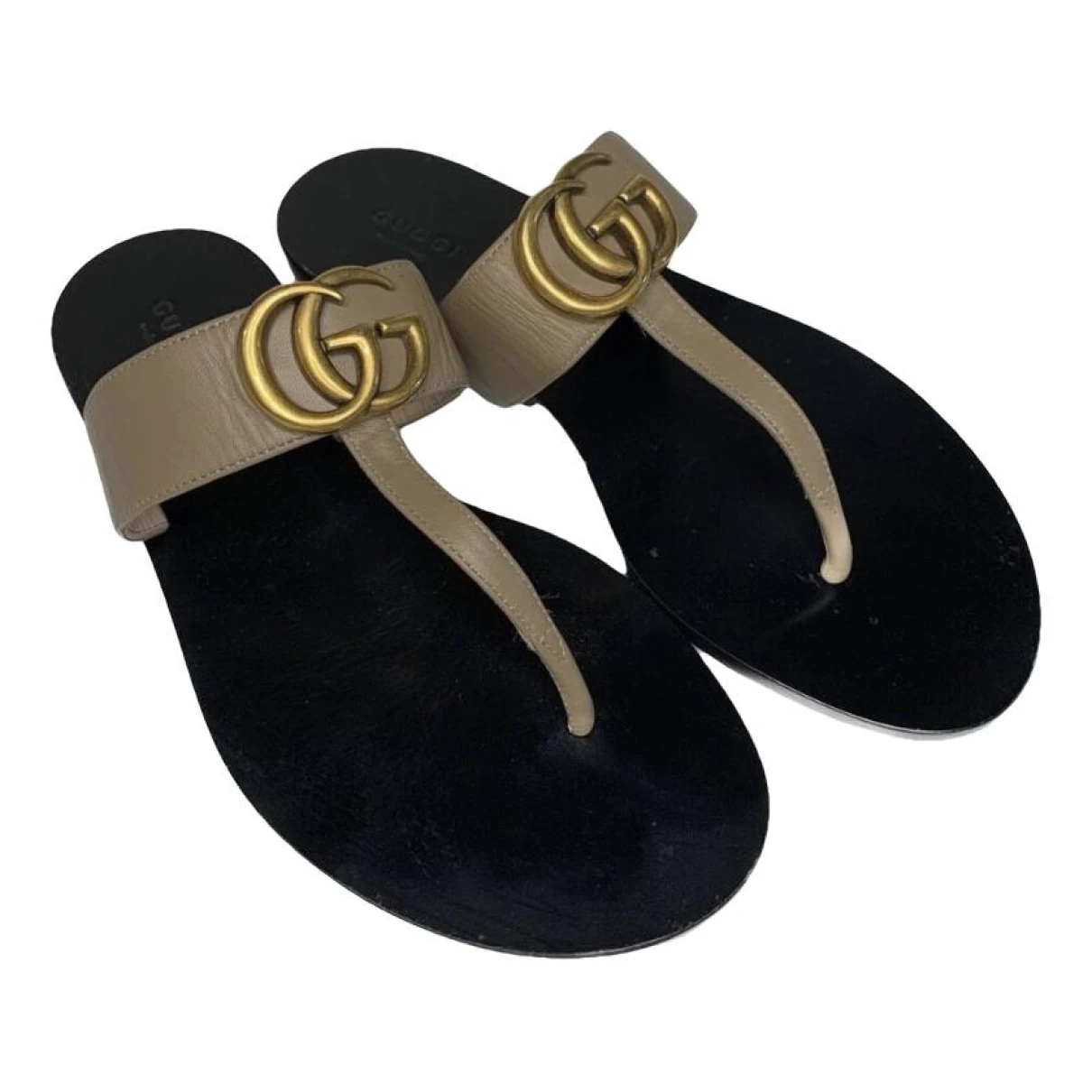 Pre-owned Gucci Double G Leather Flip Flops In Other