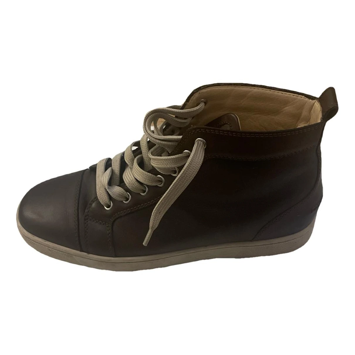 Pre-owned Christian Louboutin Louis Leather High Trainers In Brown
