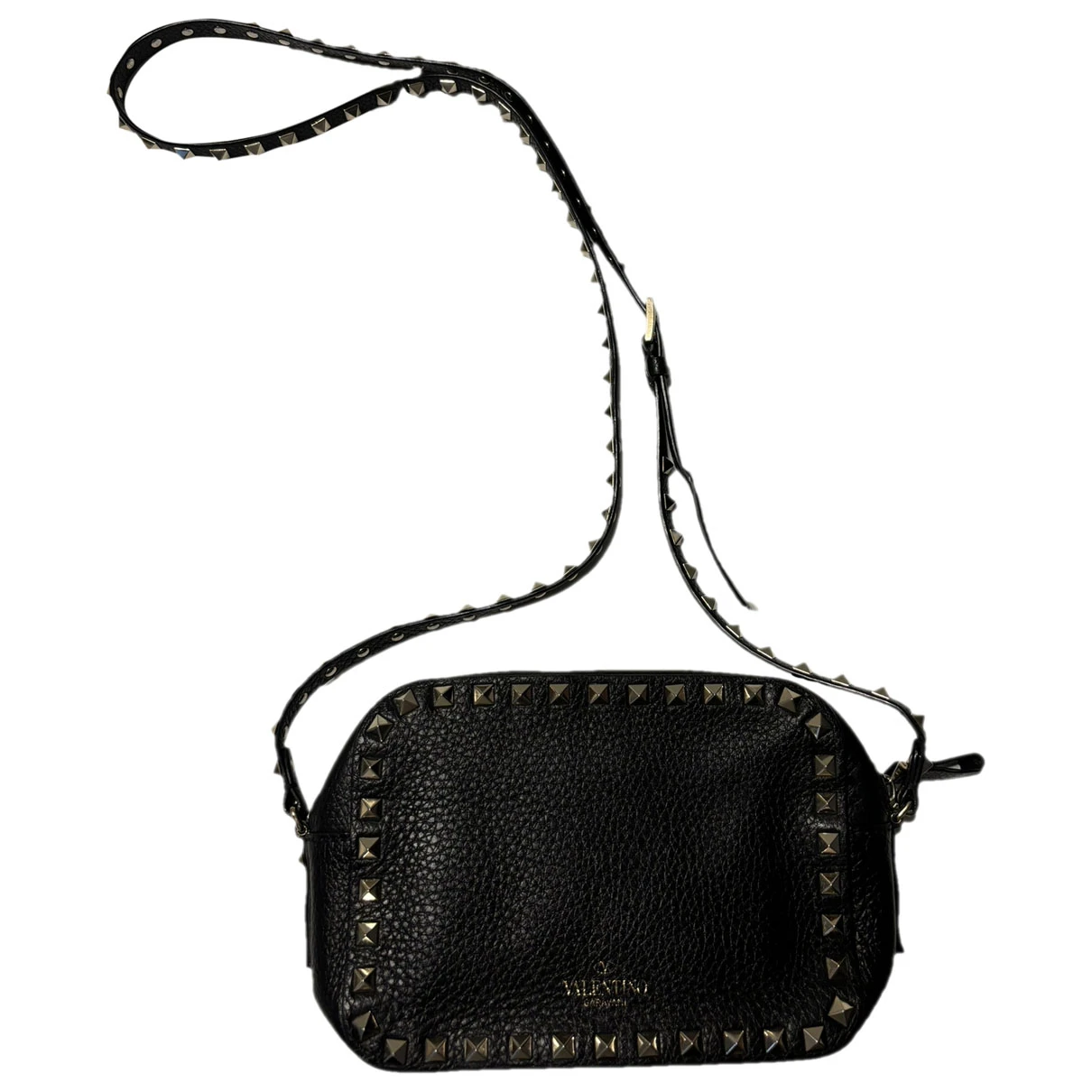 Pre-owned Valentino Garavani Rockstud Leather Crossbody Bag In Black