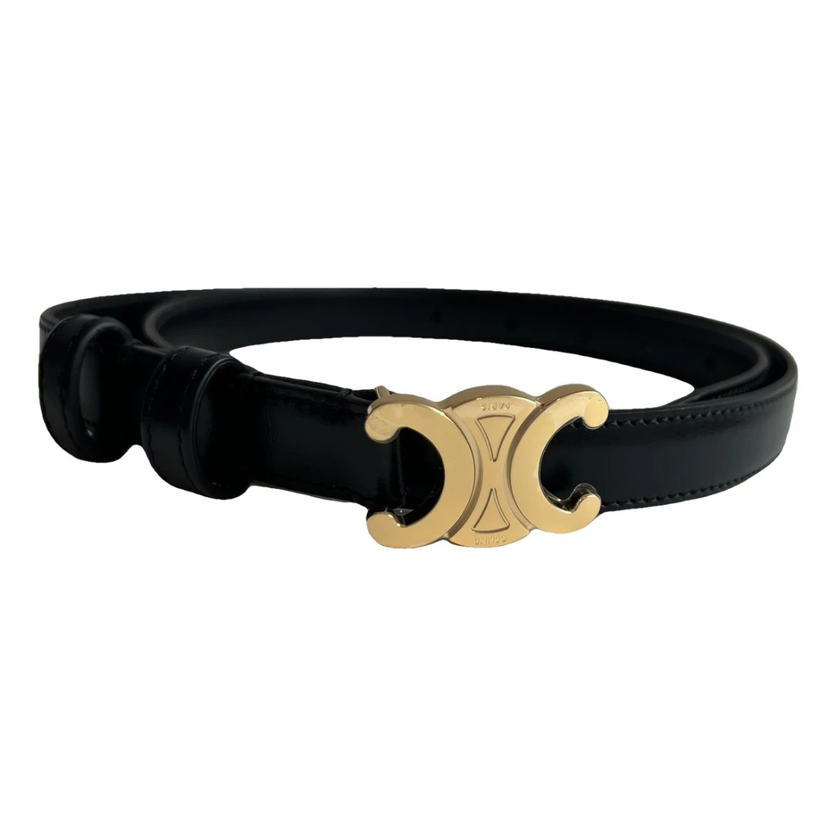 Pre-owned Celine Triomphe Leather Belt In Black