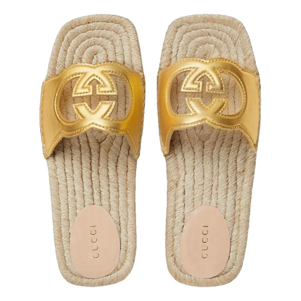 Pre-owned Gucci Double G Leather Sandal In Gold