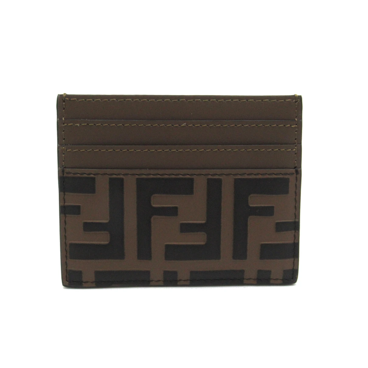 Pre-owned Fendi Leather Card Wallet In Brown